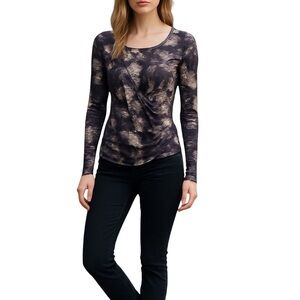 Simply Vera Vera Wang Activewear Top Womens M Purple Mottled Print Long Sleeve